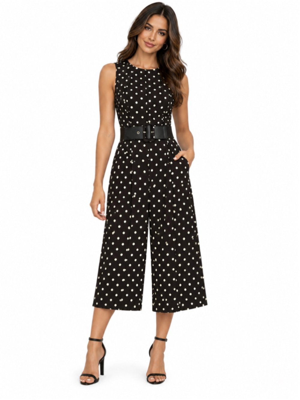 City Chic Polka Dot Belted Jumpsuit Size 16 Black and White NWT